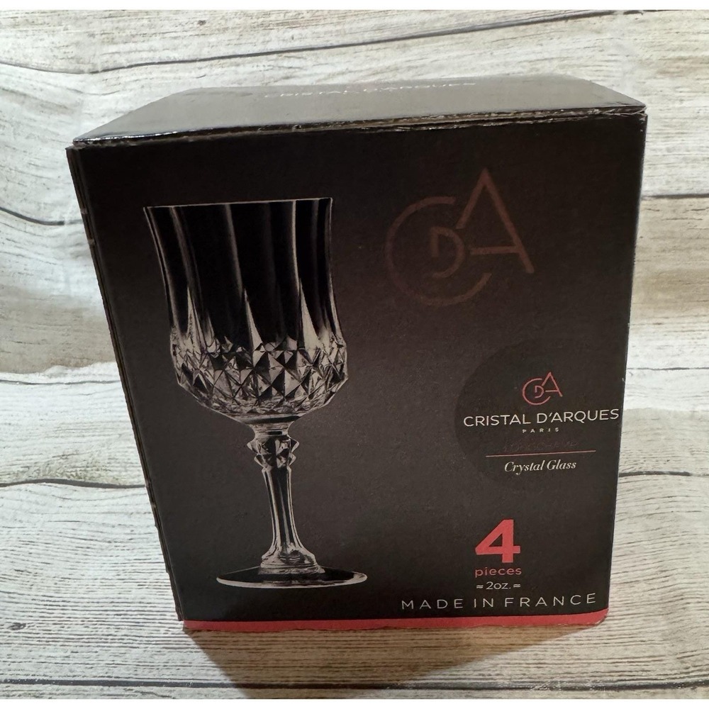 New Cristal D'Arques Longchamp Crystal 4.5" Wine Glass Set 4 pc 2 oz NIB